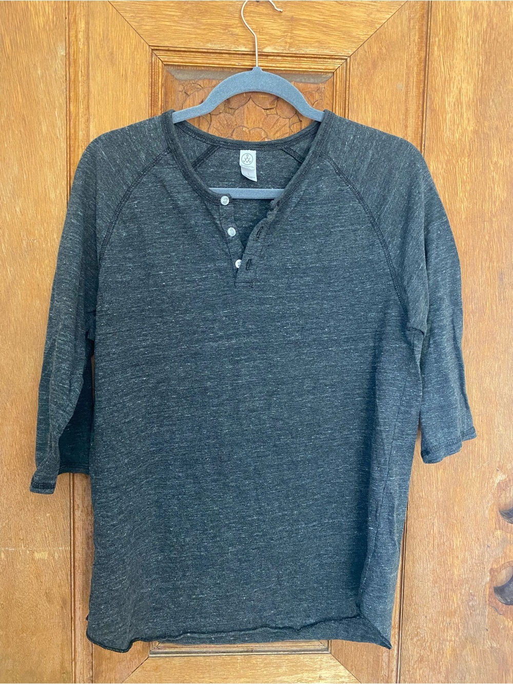 Mens Alternative baseball henley tee 3/4 sleeve LARGE marbled gray